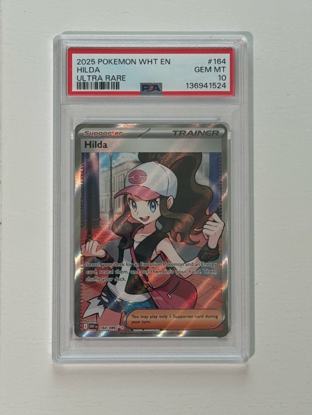 PSA 10 Hilda Ultra Rare Pokémon Trainer Card - Pink & White